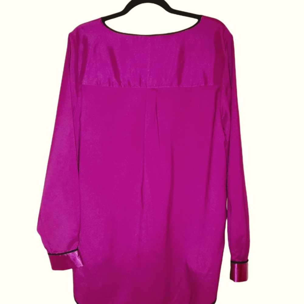Daisy Fuentes Long Sleeve Magenta & Black Contrast Trim Blouse - Size XL - Picture 2 of 5